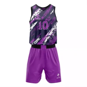 Custom Purple Basketball Uniform Set – Quick-Dry Pro Jersey and Shorts with Dynamic Brushstroke Graphic and Full Team Customization by QEOK