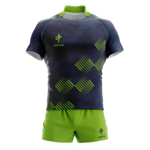 Custom Navy & Neon Green Rugby Kit – Quick-Dry Pro Teamwear Set with Durable Fabric, Bold Graphic Design, and Full Custom Options by QEOK