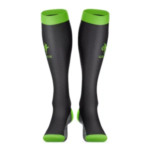 Custom Black and Neon Green Soccer Socks – Breathable Stretch Knit with Cushioned Sole, Secure Fit Cuff, and Complete Team Customization by QEOK