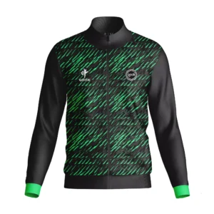 Custom Black Neon Green Training Jacket – Full-Zip Performance Layer with Energetic Line Graphic, Athletic Fit, and Complete Team Customization by QEOK