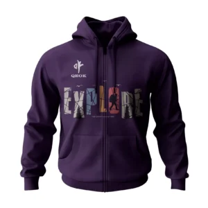 Custom Explore Zip Hoodie – Purple Full-Zip Hoodie with Outdoor Adventure Graphic, Soft Fleece Comfort, and Complete Personalization Options by QEOK