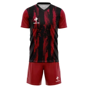 Custom Red & Black Quick Dry Soccer Jersey Set – Professional Team Matchwear with Breathable Fabric & Athletic Fit by QEOK