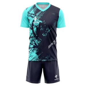 Custom Teal and Navy Soccer Jersey Set – Quick Dry Breathable Football Uniform with Modern Graphic Design for Team Training & Match Play by QEOK
